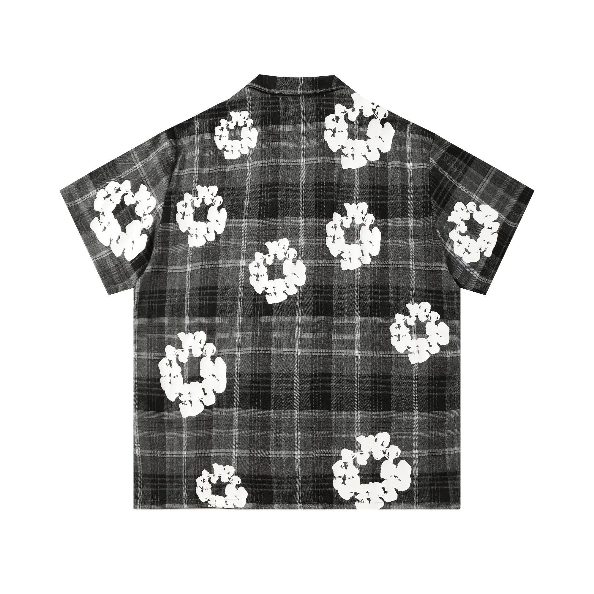 P116 388 DENIM TEARS Kapok European and American trendy brand high-quality plaid short-sleeved shirt set Color Red Gray Yellow Size S-XL